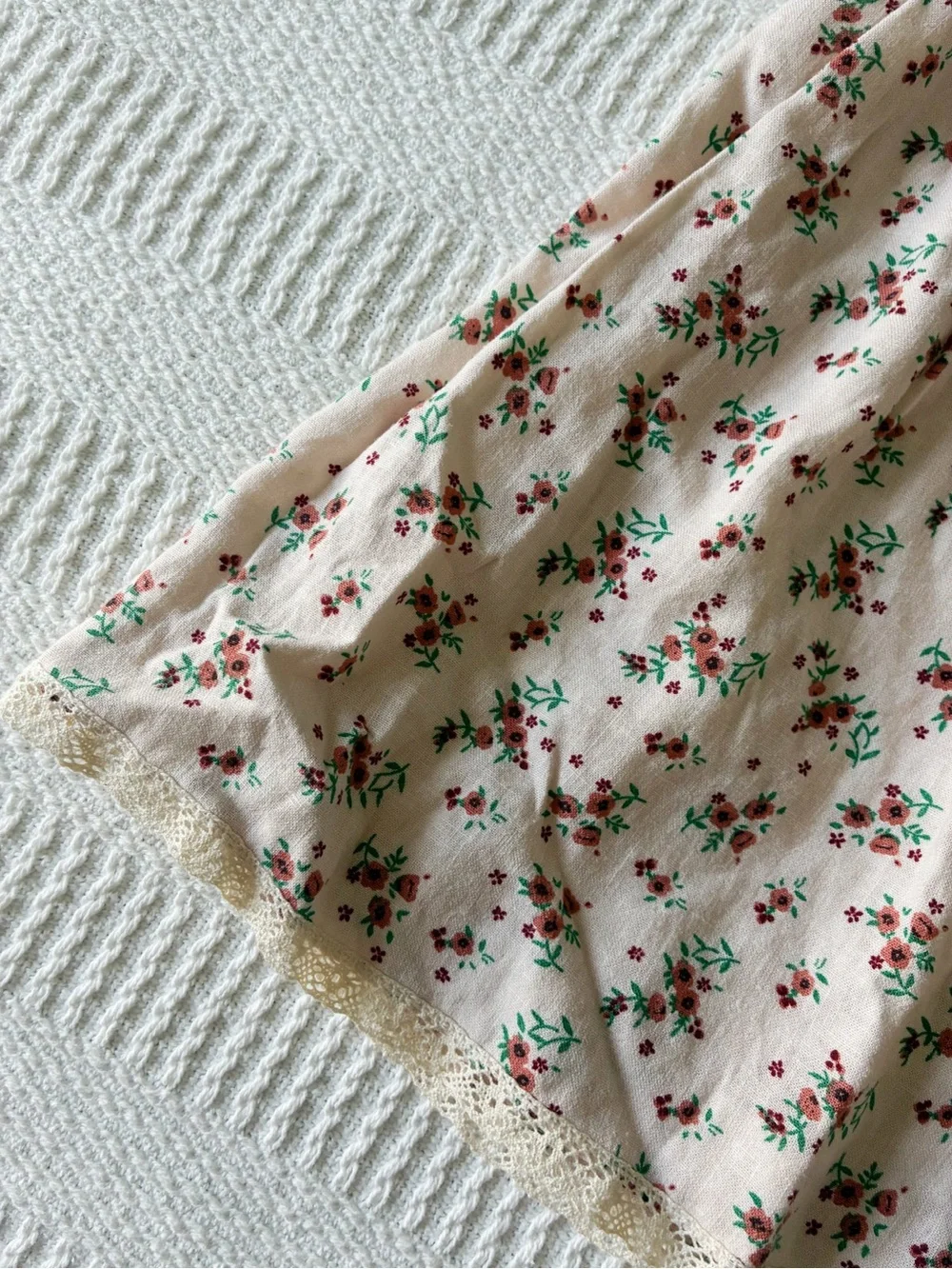 Zara Cream Floral Pintuck Dress Top with Red & Green Flowers